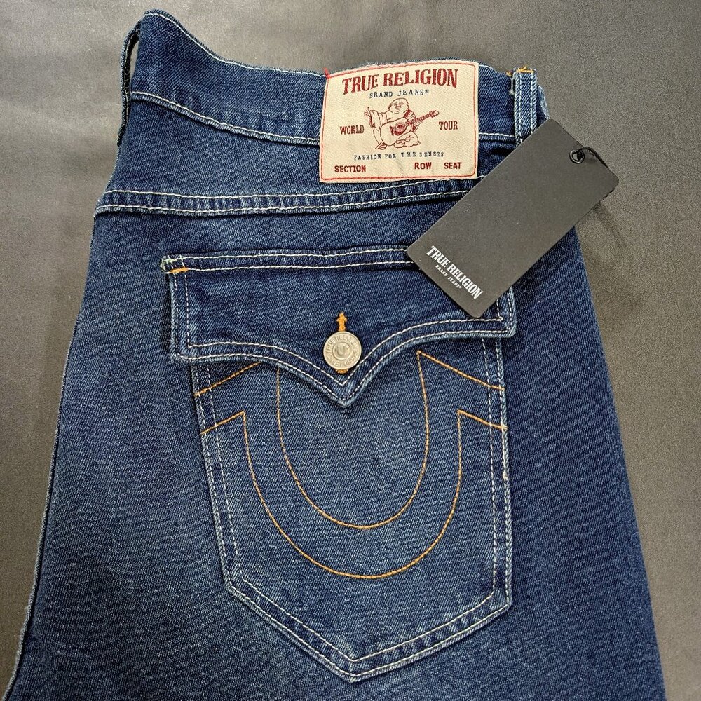 True Religion Jeans Men's Rocco Flap Relaxed Skinny Size 36x32 Orange Stitch